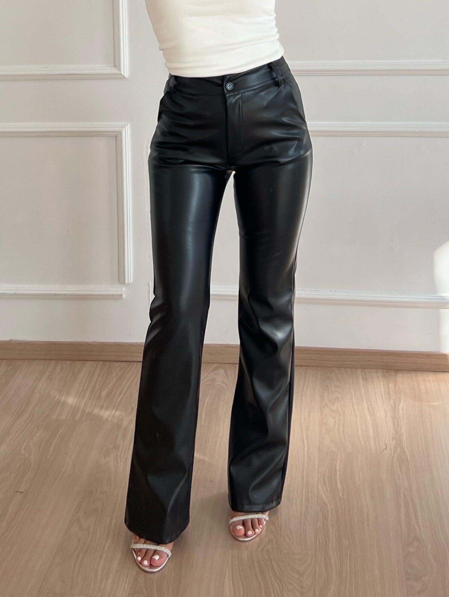 Damen Retro Hose Ausgestellt Bein Schwarz - Eveloria