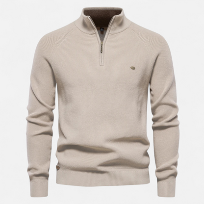 Herren Strickpullover Stehkragen Reißverschluss Feine Baumwolle
