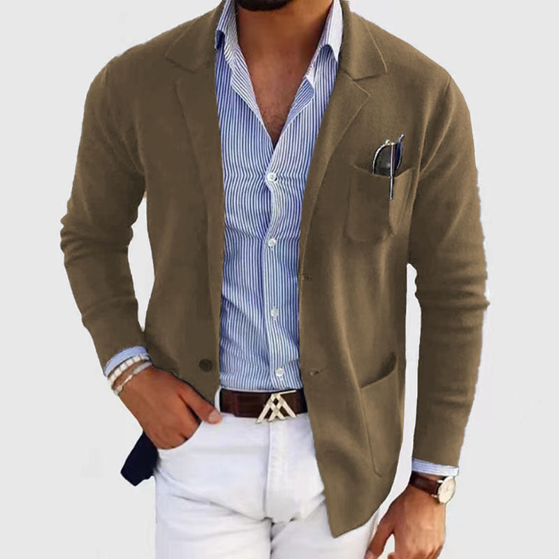 Herren Leinenblazer Reverskragen Leicht Beige