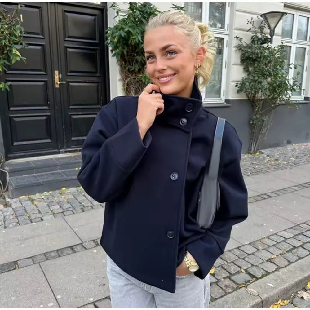 Damen Kurzjacke Übergangsjacke Hochkragen Alltag Beige