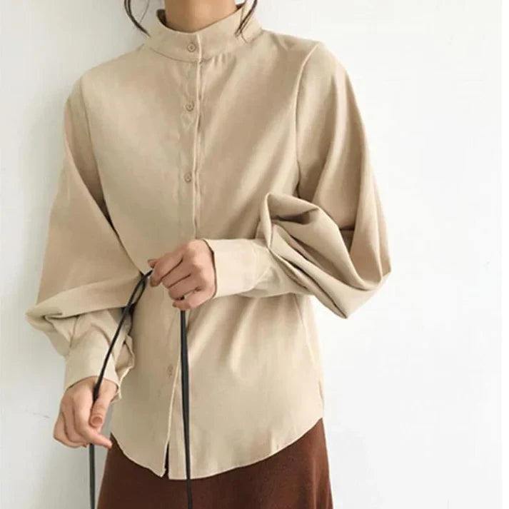 Eveloria Damen Rollkragenbluse Ballonärmel Klassisch