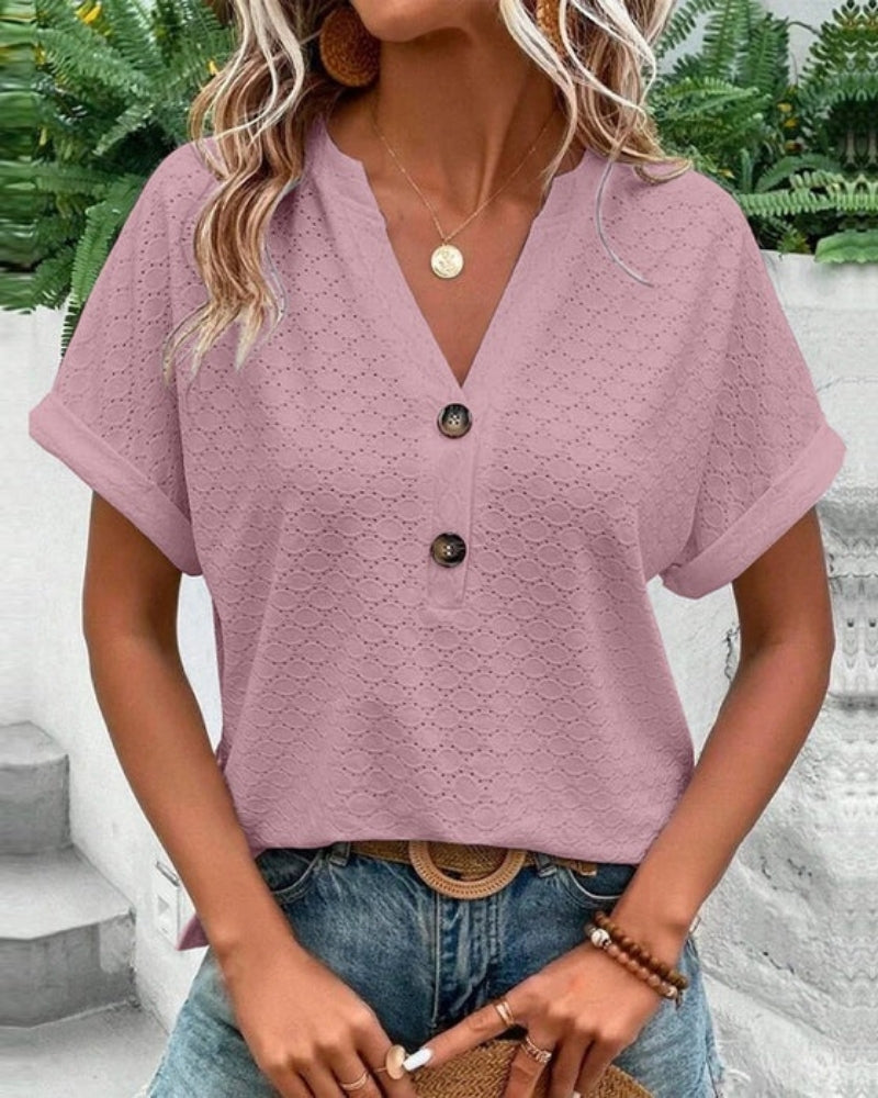 Damen Leichtes Sommer- mit V-Ausschnitt Kurzarm Weiß