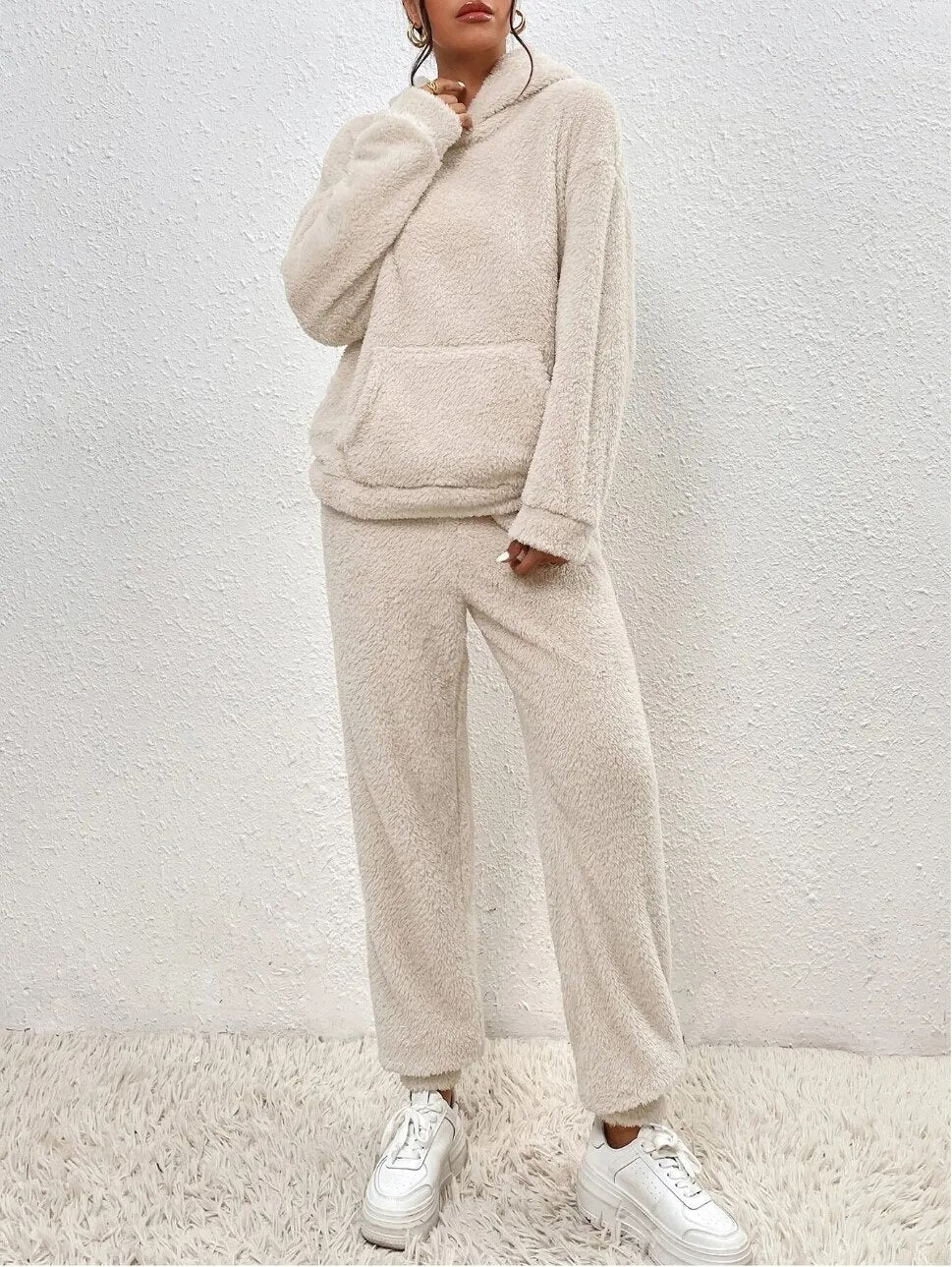 Damen Teddy Lounge Set Zweiteilig Kuschelig Grau - Eveloria