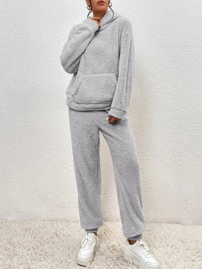 Damen Teddy Lounge Set Zweiteilig Kuschelig Grau