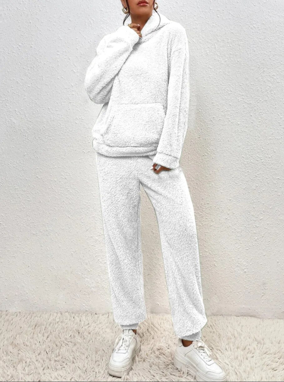 Damen Teddy Lounge Set Zweiteilig Kuschelig Grau