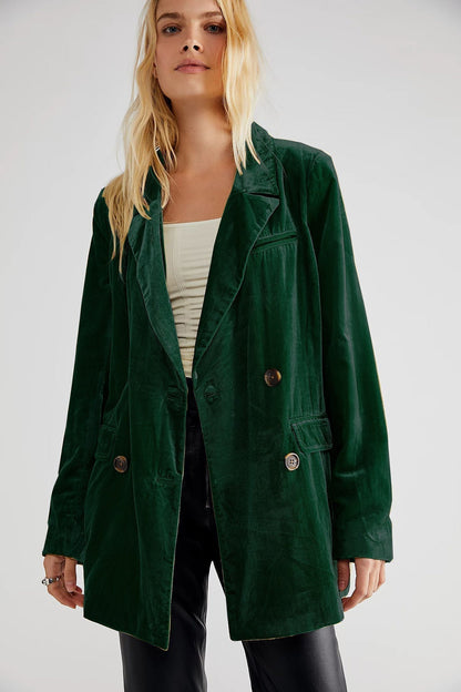 Damen Samt Blazer Klassisch Doppelreihig