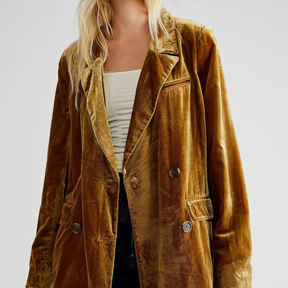 Damen Samt Blazer Klassisch Doppelreihig
