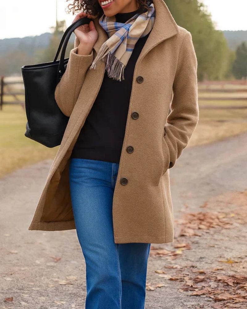 Damen Trenchcoat Klassisch Wollmix Schwarz - Eveloria