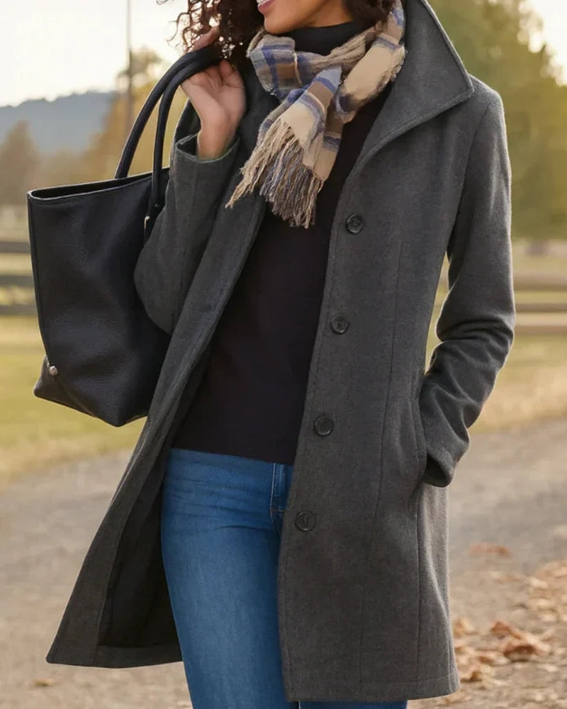 Damen Trenchcoat Klassisch Wollmix