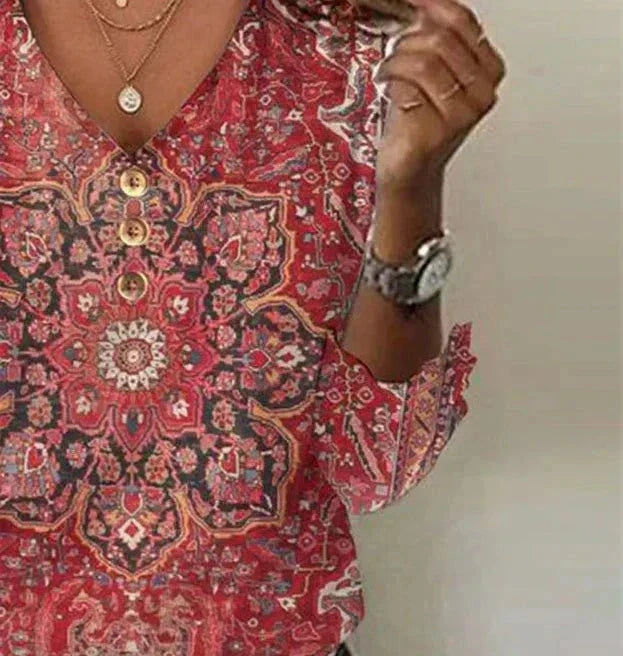 Damen Bluse Boho-Print Orientalisch