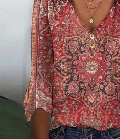 Damen Bluse Boho-Print Orientalisch