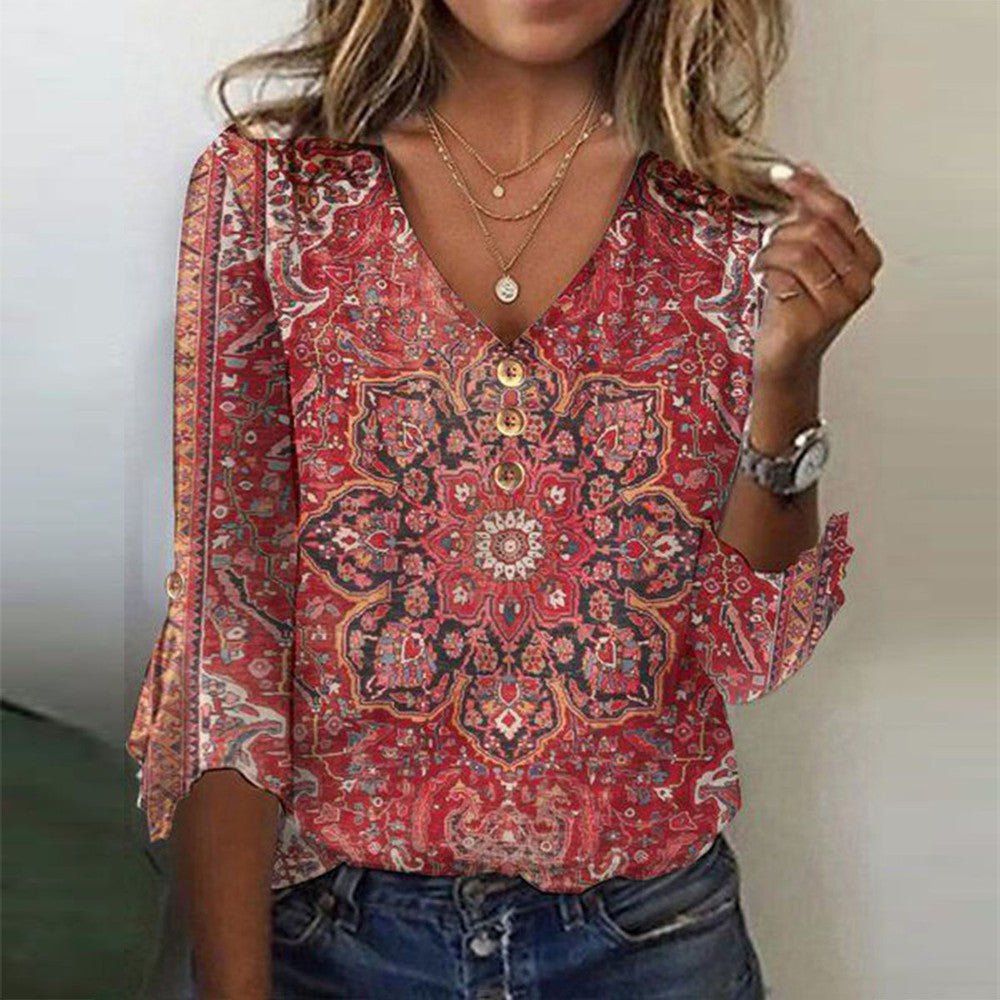 Damen Bluse Boho-Print Orientalisch - Eveloria