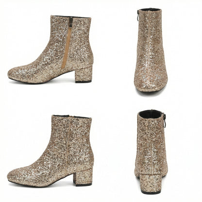 Eveloria Damen Ankle Boots Glitzernd Blockabsatz
