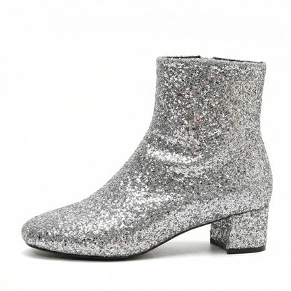Eveloria Damen Ankle Boots Glitzernd Blockabsatz