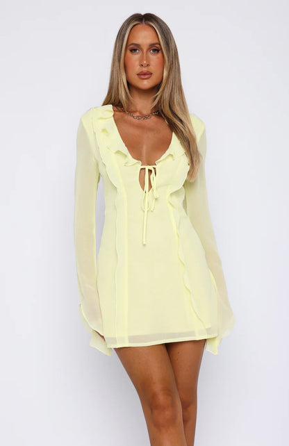 Damen Langärmliges Minikleid mit Rüschen