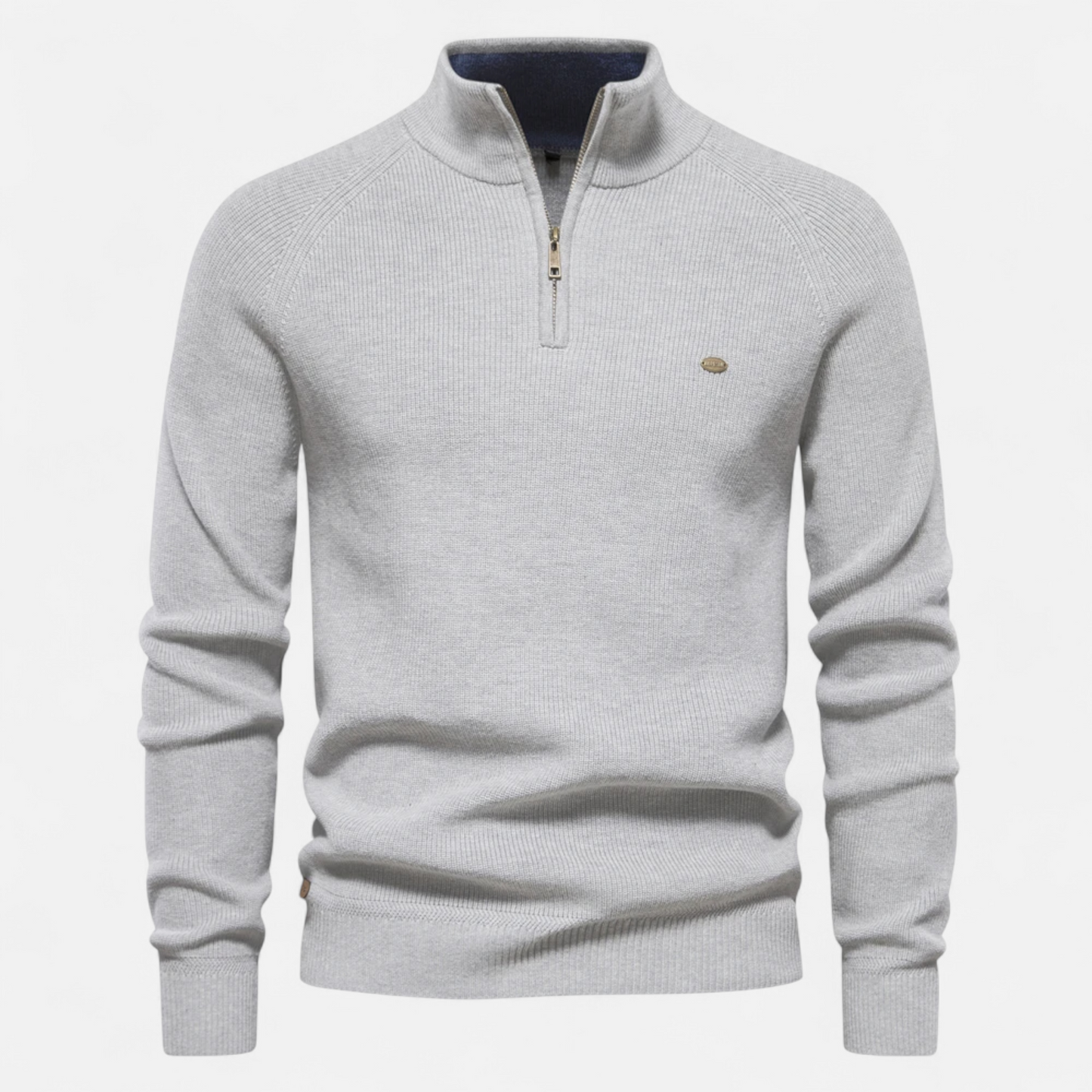 Herren Strickpullover Stehkragen Reißverschluss Feine Baumwolle - Eveloria