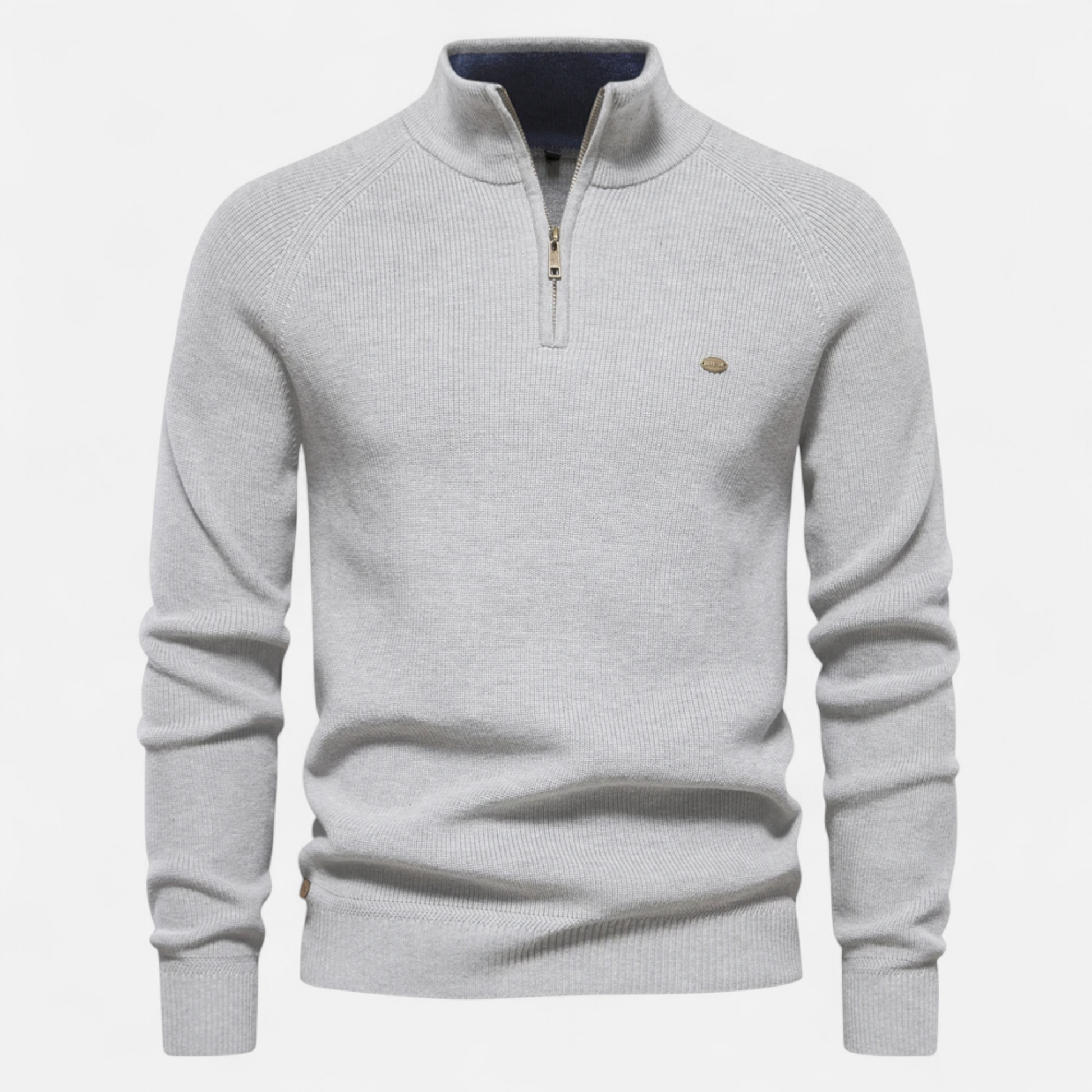 Herren Strickpullover Stehkragen Reißverschluss Feine Baumwolle - Eveloria