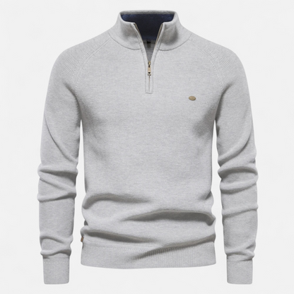 Herren Strickpullover Stehkragen Reißverschluss Feine Baumwolle - Eveloria