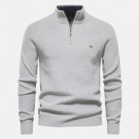Herren Strickpullover Stehkragen Reißverschluss Feine Baumwolle - Eveloria