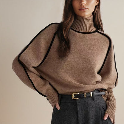 Damen Winter Rollkragenpullover Color Block Design