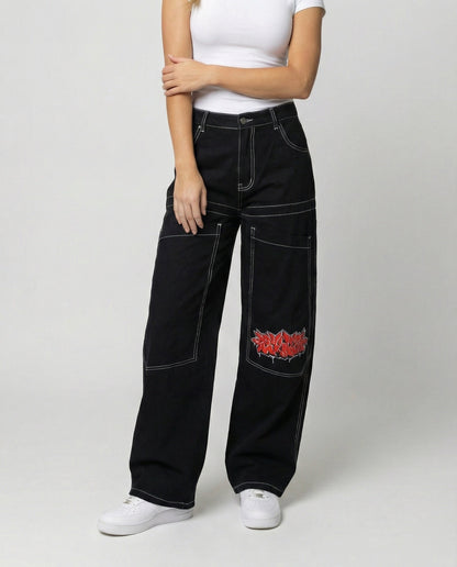 Eveloria Damen Baggy Jeans Denim Weite Passform Lässig Blau