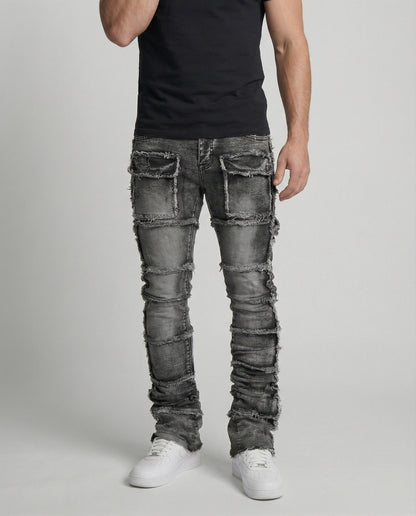 Herren Slim Fit Jeans Cargotaschen Darkblue