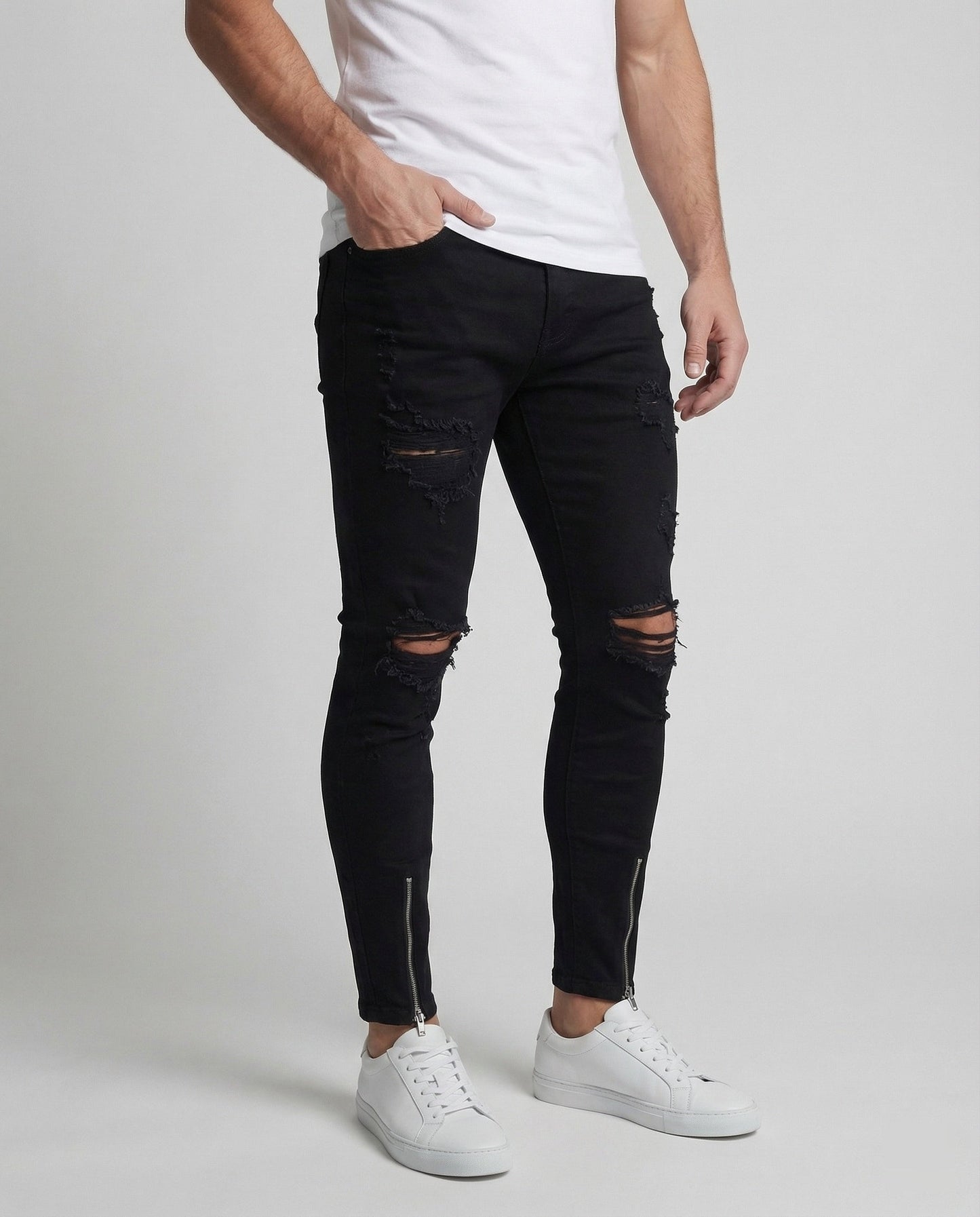 Herren Skinny Jeans Rissig Reißverschluss