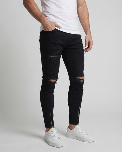 Herren Skinny Jeans Rissig Reißverschluss