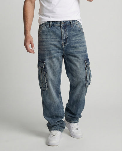 Herren Cargo Jeans Weite Bein Mit Taschen