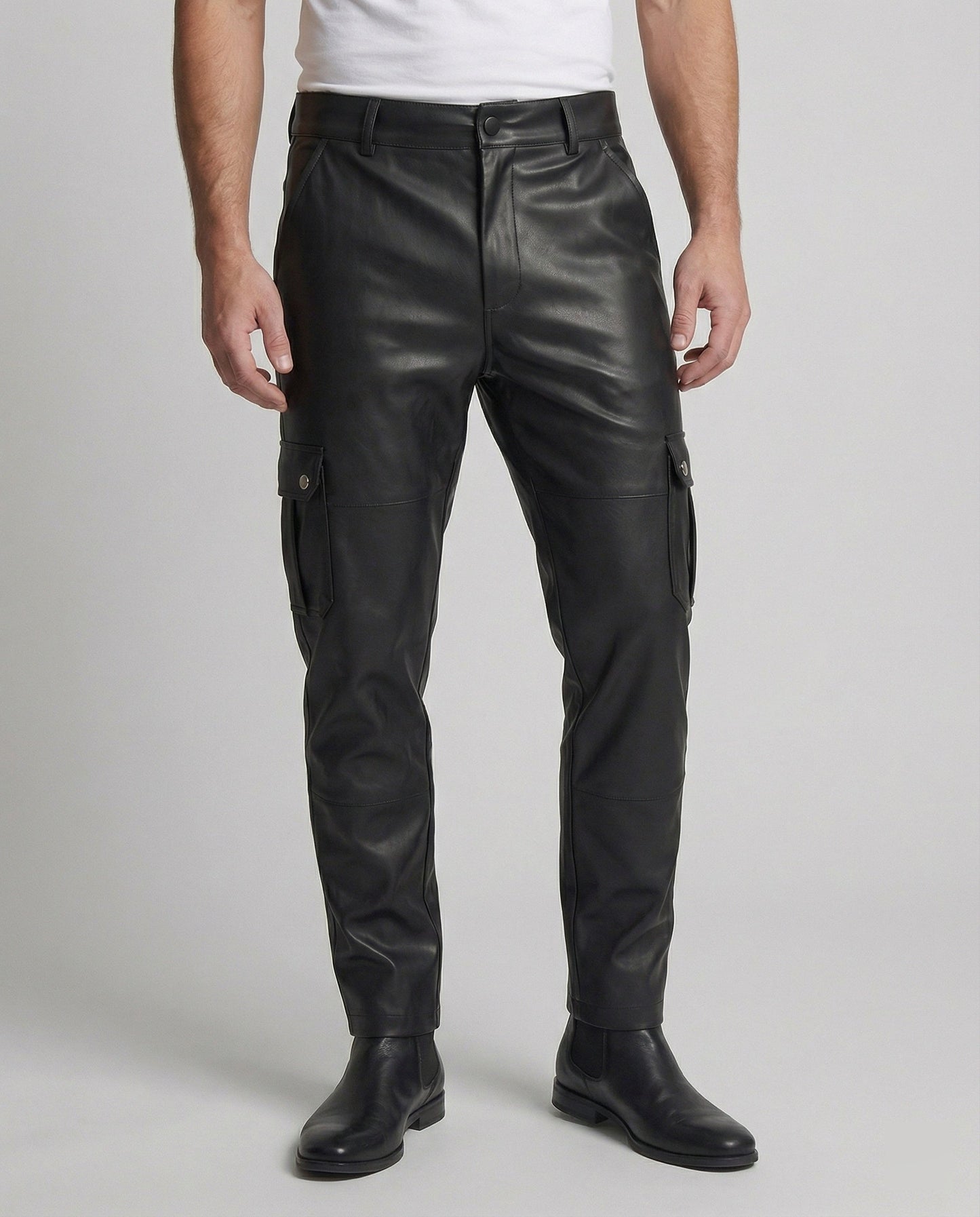Herren Kunstleder Cargo-Hose Schwarz - Eveloria