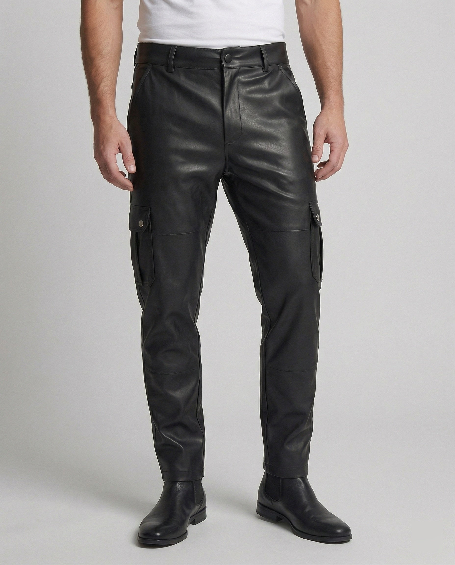 Herren Kunstleder Cargo-Hose Schwarz - Eveloria