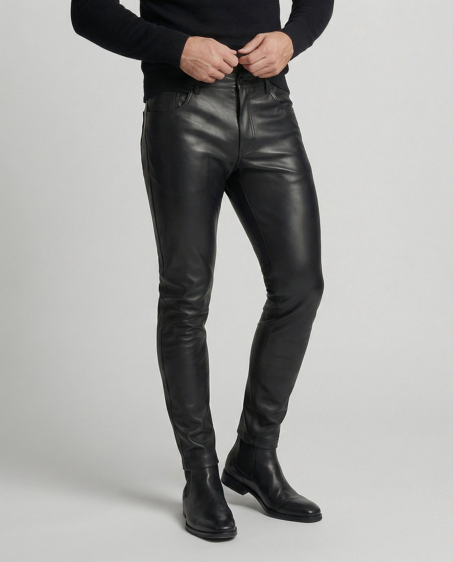 Herren Slim-Fit-Hose Kunstleder Schwarz - Eveloria