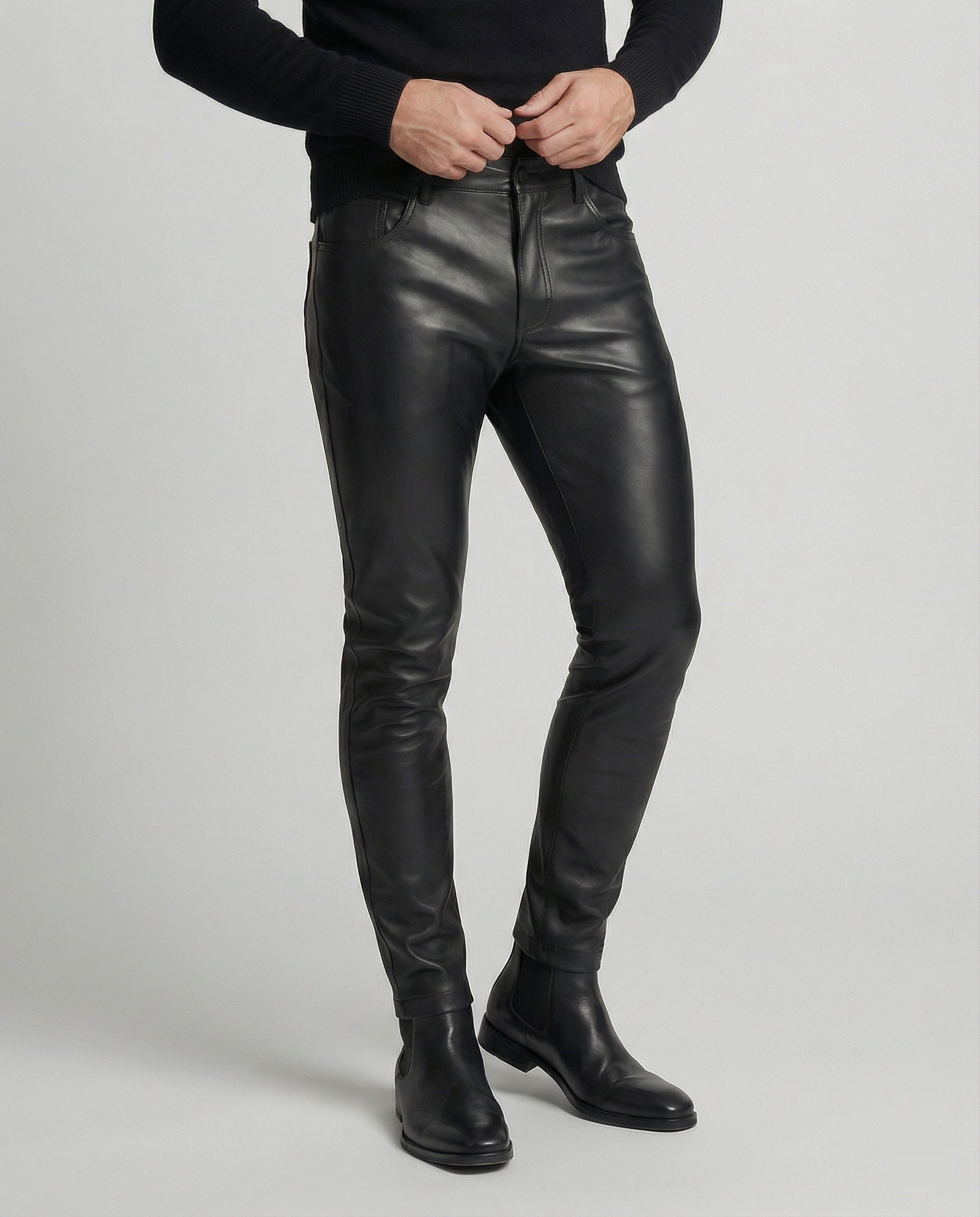 Herren Slim-Fit-Hose Kunstleder Schwarz - Eveloria
