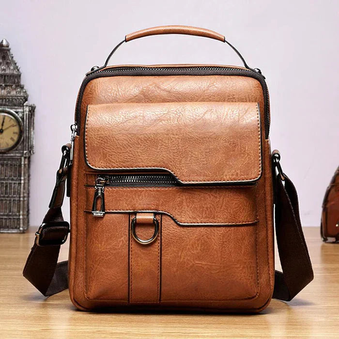 Damen Leder Schultertasche Reißverschluss Verstellbarer Riemen Braun
