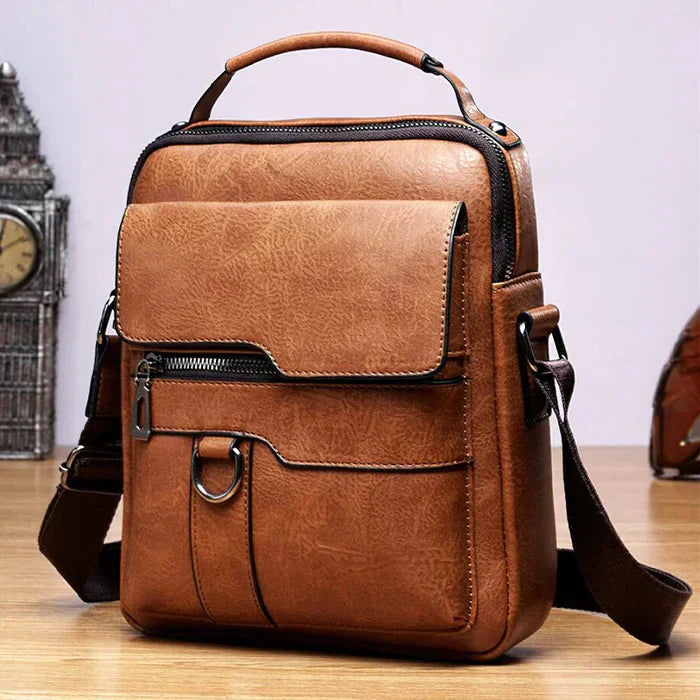 Damen Leder Schultertasche Reißverschluss Verstellbarer Riemen Braun - Eveloria