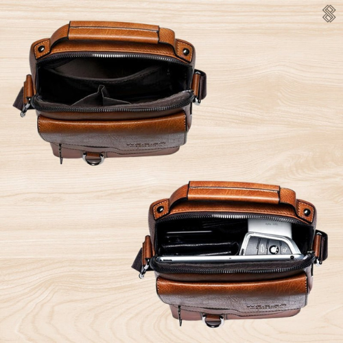 Damen Leder Schultertasche Reißverschluss Verstellbarer Riemen Braun
