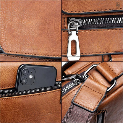 Damen Leder Schultertasche Reißverschluss Verstellbarer Riemen Braun