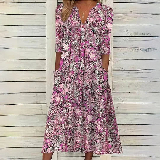 Eveloria Damen Blumen-Midikleid Hannah
