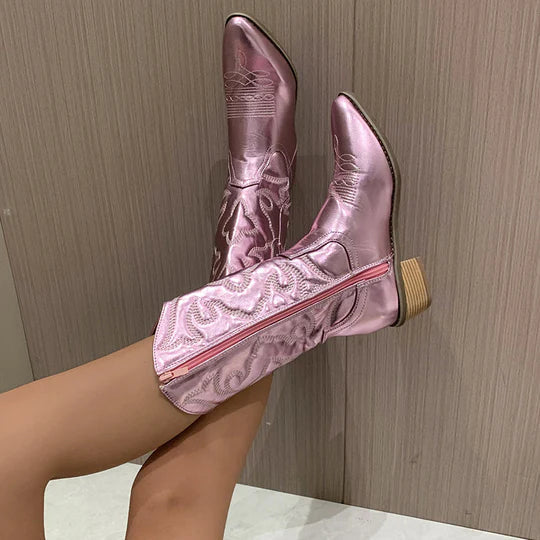 Eveloria Damen Cowboystiefel Hohe Qualität Leder Schwarz - Eveloria