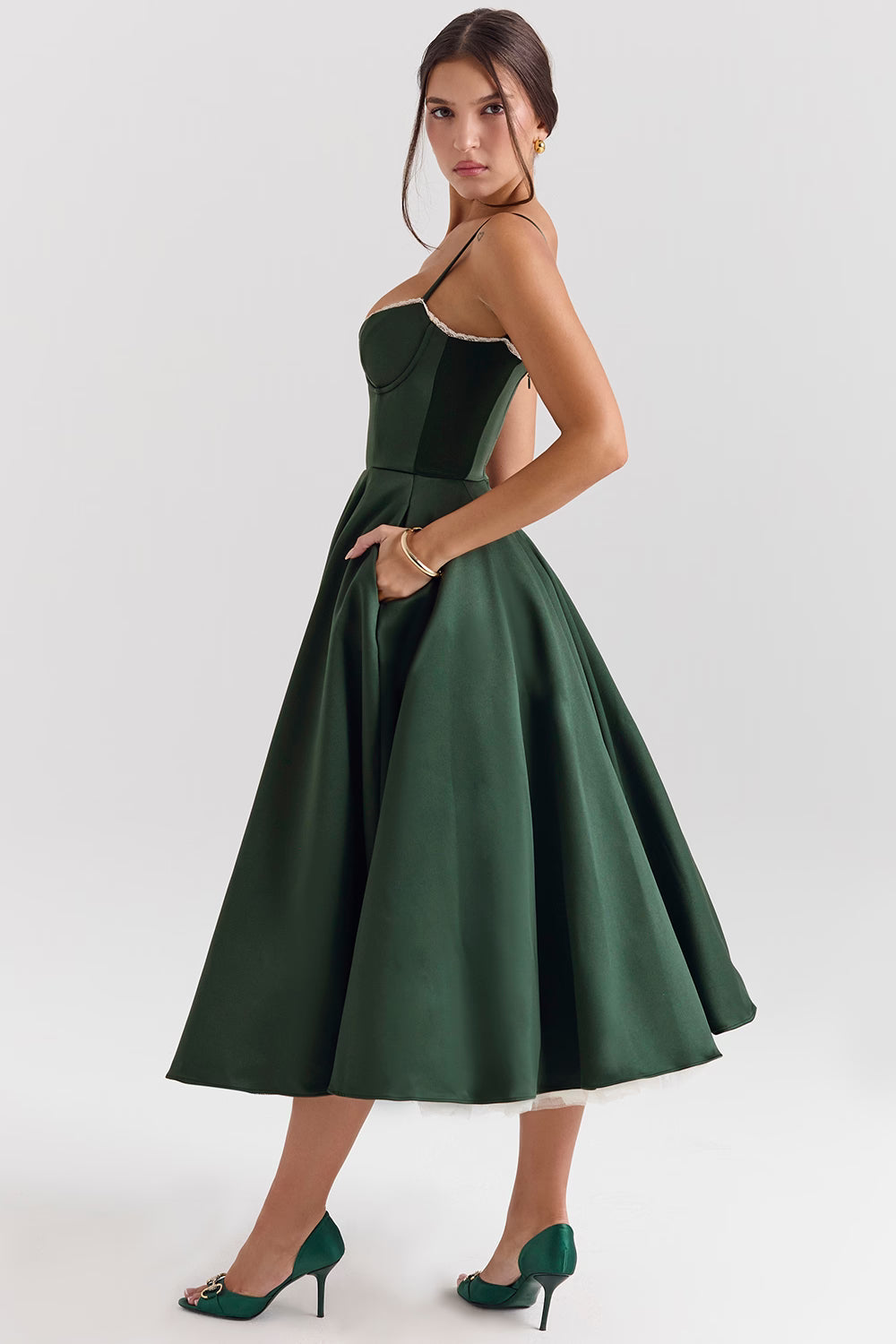 Damen Abendkleid Midi Herzförmiger Ausschnitt