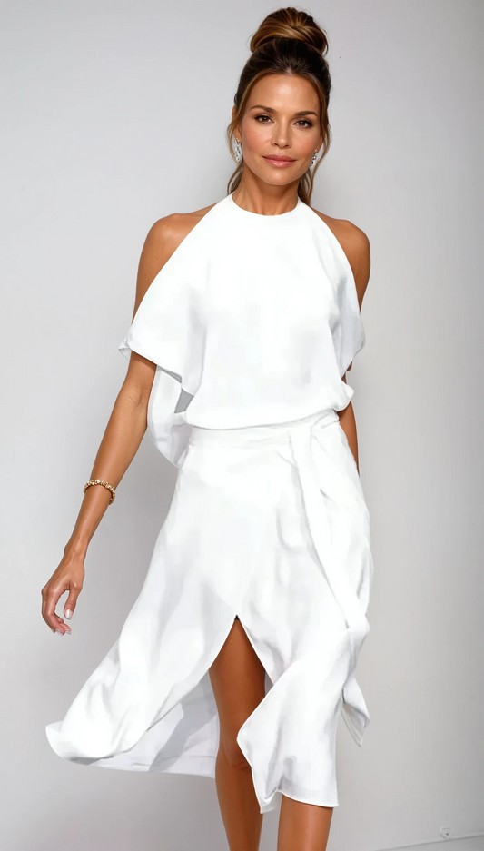 Damen Neckholder Abendkleid Midi - Eveloria
