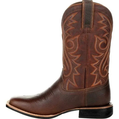 Herren Cowboy-Stiefel Westernstil Leder Braun