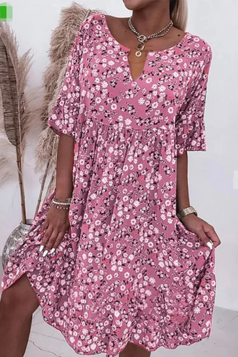 Damen Sommerkleid Blumendruck Baumwolle - Eveloria