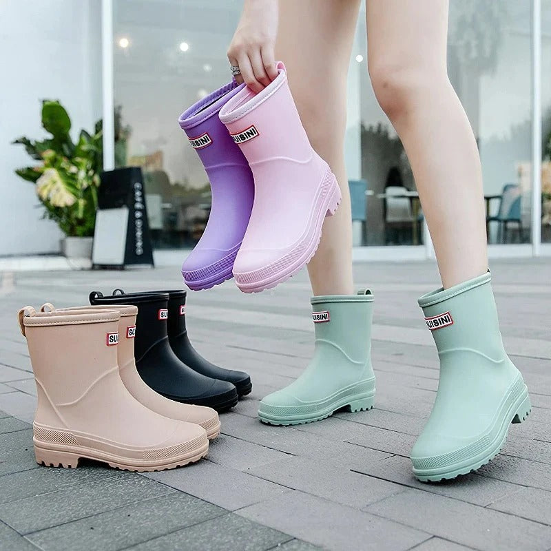 Damen Regenstiefel Modisch Wasserdicht Schwarz - Eveloria
