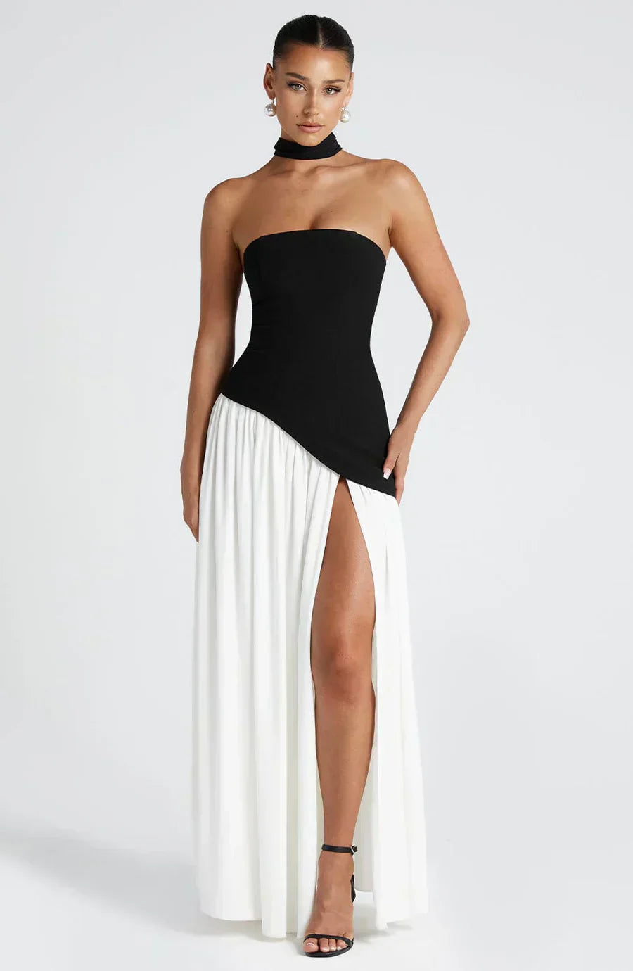 Damen Asymmetrisches Maxi-Kleid Hochzeit Gästekleid