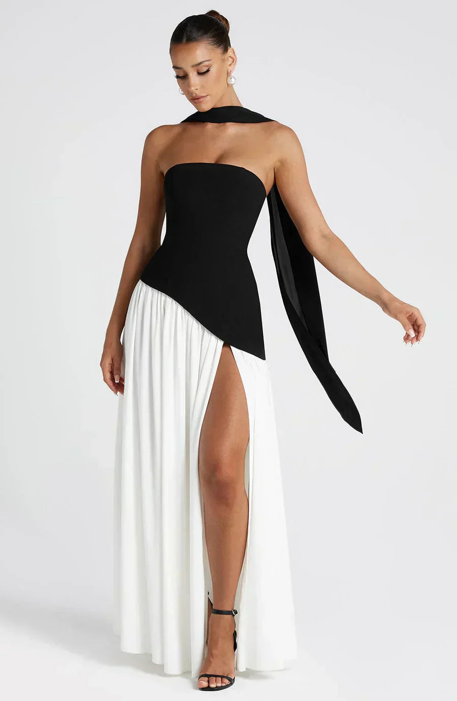 Damen Asymmetrisches Maxi-Kleid Hochzeit Gästekleid