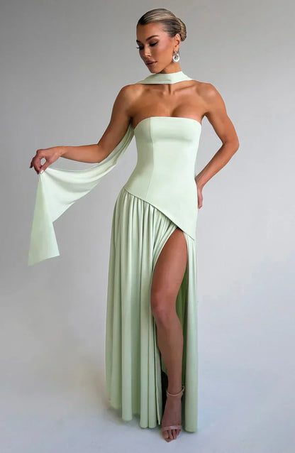 Damen Asymmetrisches Maxi-Kleid Hochzeit Gästekleid