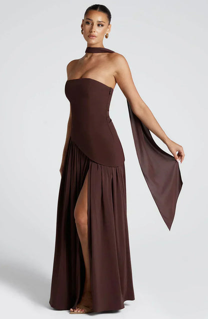 Damen Asymmetrisches Maxi-Kleid Hochzeit Gästekleid