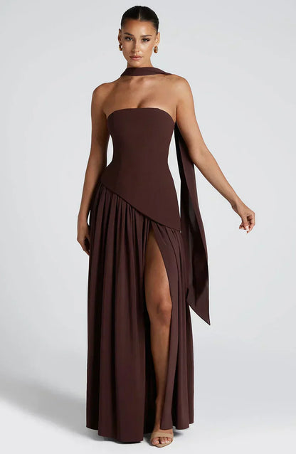 Damen Asymmetrisches Maxi-Kleid Hochzeit Gästekleid