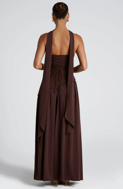Damen Asymmetrisches Maxi-Kleid Hochzeit Gästekleid